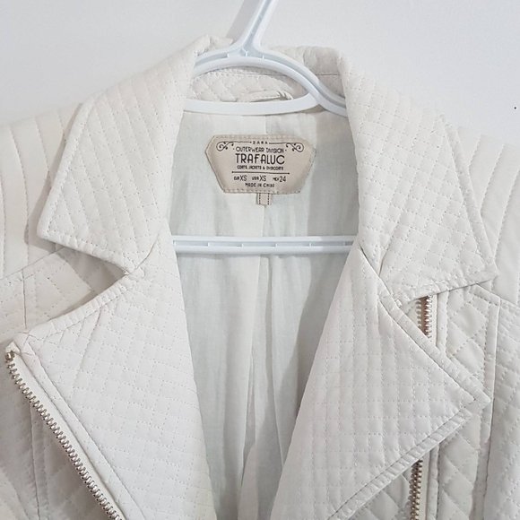 Zara Faux White Leather Jacket w/ Quilted Pattern - Picture 2 of 12